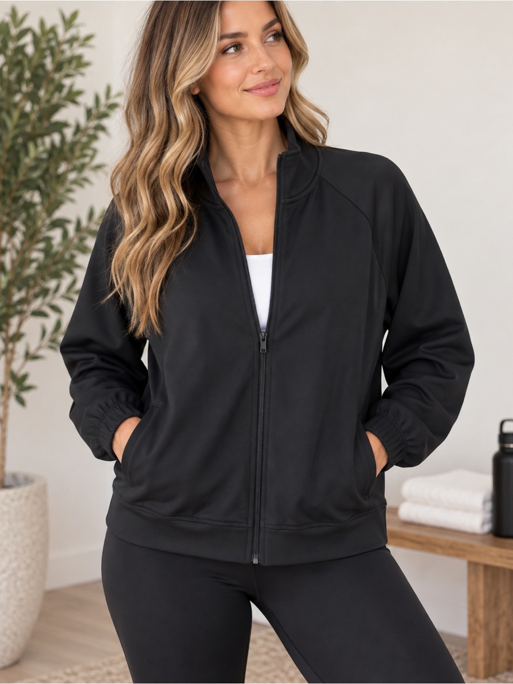 All in Motion Airy Sleek Full Zip Jacket Women’s Size Large Black Athletic NWT